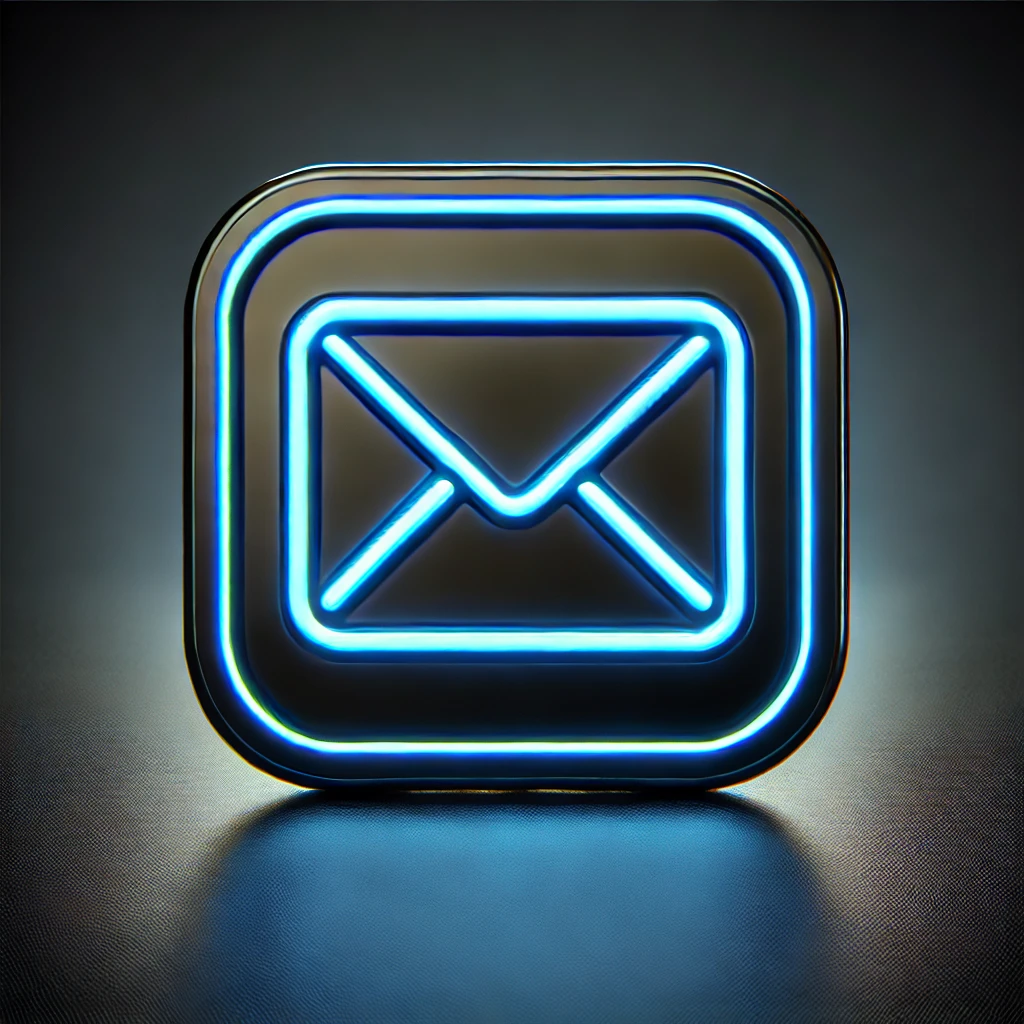 DALL·E 2025-02-24 16.04.24 - A realistic 4K image of a glowing mail icon on a dark background. The icon has a sleek, modern design with a neon blue outline, symbolizing email comm