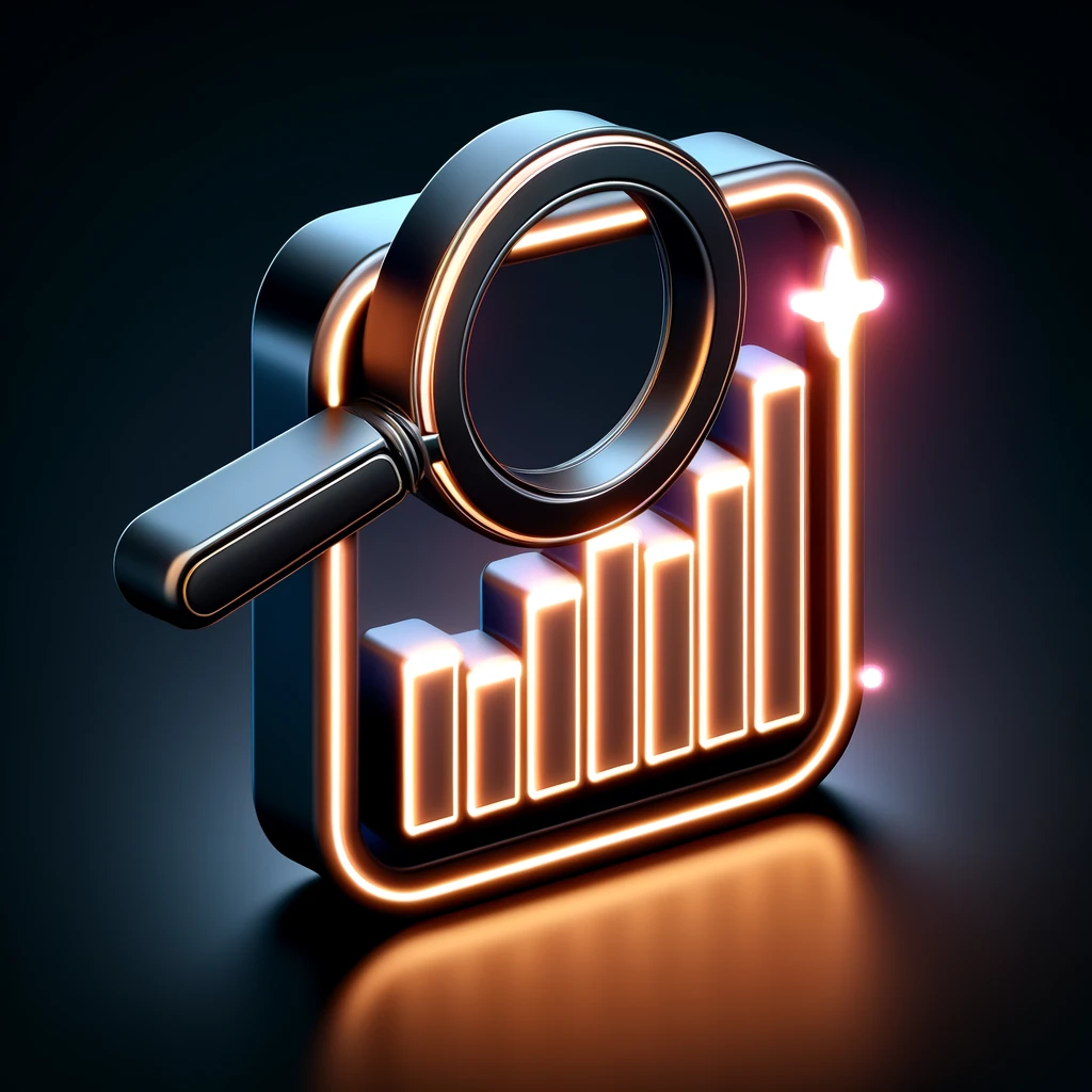 DALL·E 2025-02-24 16.08.07 - A realistic 4K SEO icon with a dark background. The icon features a magnifying glass over a bar graph, symbolizing search engine optimization. It has